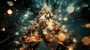 Abstract Golden Geometric Christmas Tree with Lights and Bokeh photo