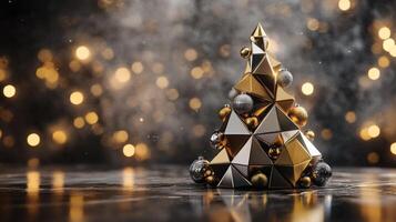 Geometric Gold and Silver Christmas Tree with Ornaments photo