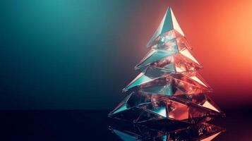 Abstract Geometric Christmas Tree with Red and Blue Lighting photo