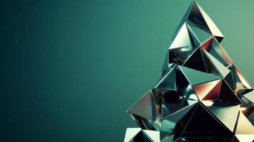 Abstract Metallic Structure with Geometric Triangles on a Green Background photo