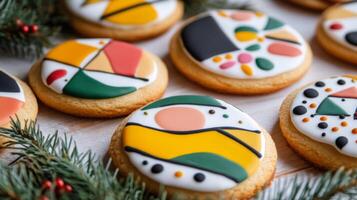 Decorated Sugar Cookies with Geometric Patterns and Sprinkles photo