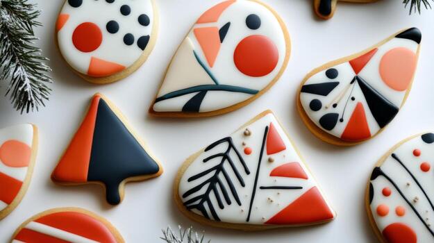 decorado azúcar galletas con geométrico y resumen diseños foto