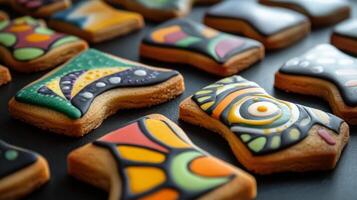 Decorated Cookies with Colorful Icing Patterns photo