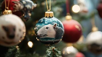 Close-Up of a Christmas Ornament with a Capybara Inside photo