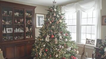 Decorated Christmas Tree with Ornaments and Lights in a Room photo