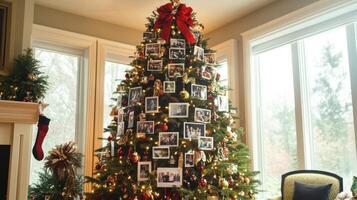 A Decorated Christmas Tree Adorned with Family Photos