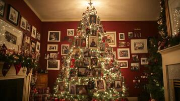 Christmas Tree Adorned with Family Portraits photo