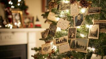 Christmas Tree Adorned with Vintage Postcards and Lights photo