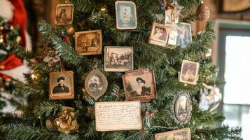 Vintage Ornaments Adorn a Christmas Tree with Handwritten Notes photo