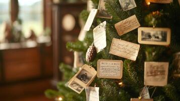 Vintage Photographs and Handwritten Notes Adorn Christmas Tree photo