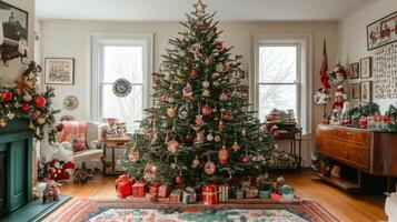 A Decorated Christmas Tree in a Vintage Home photo