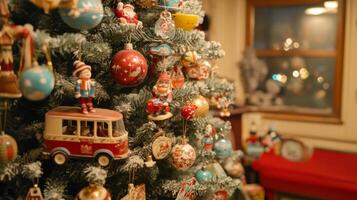 Christmas Tree Decorated with Vintage Ornaments and Figurines photo