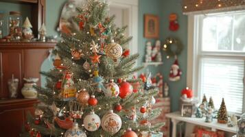 Decorated Christmas Tree with Vintage Ornaments and Fairy Lights photo
