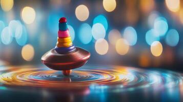 Colorful Spinning Top with Blurred Lights Background photo