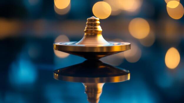 Golden Spinning Top with Blurry Lights in the Background photo