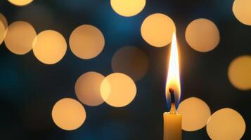 A Single Candle Flame Illuminating a Bokeh Background photo