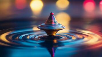 A Spinning Top Creates Colorful Ripples in a Pool of Water photo