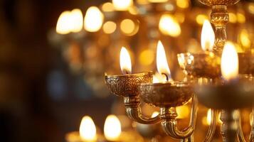 Ornate Gold Candelabra with Lit Candles photo