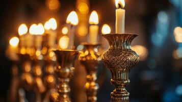 Golden Candelabras with Lit Candles in a Dark Setting photo
