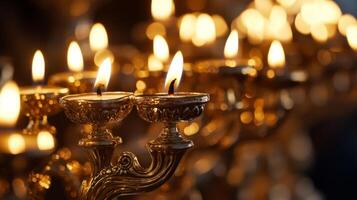 Ornate Gold Candelabra with Lit Candles photo