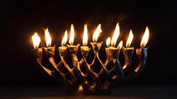 A Menorah with Nine Lit Candles photo