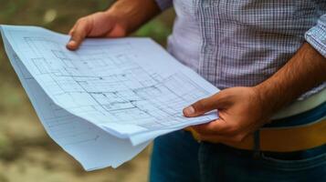 A Man Holding a Detailed Blueprint in His Hands photo