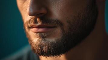 Close-up of a Man's Lower Face with a Beard and Mouth Slightly Ajar photo