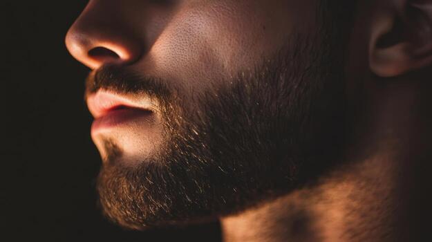 Close-up of a Man's Face with a Beard, Showing his Jawline, Lip, and Nose photo