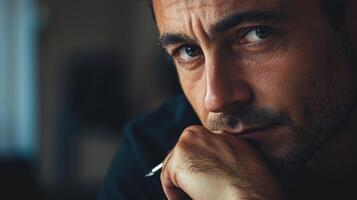 Close-up portrait of a man with a thoughtful expression photo