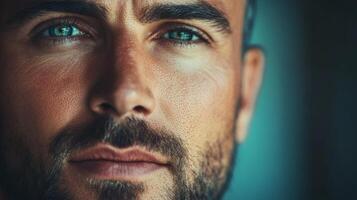 Close-up Portrait of a Man with Blue Eyes and a Beard photo