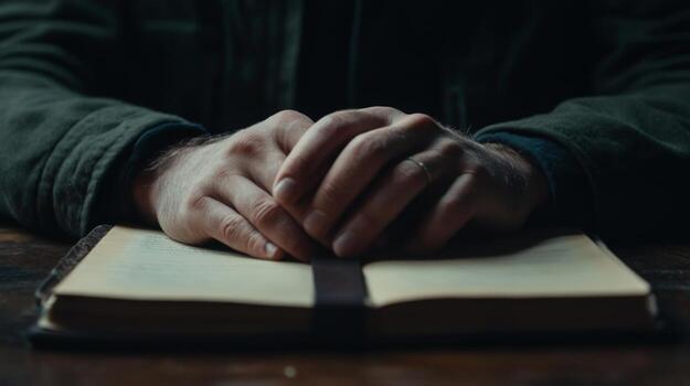 A Person's Hands Resting on a Book, Close-Up photo