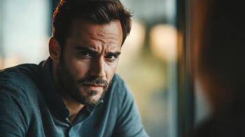 Close-up Portrait of a Bearded Man with a Serious Expression photo