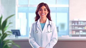 Smiling Female Doctor with Stethoscope in a Medical Office photo