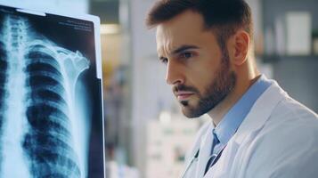 Doctor Examining Chest X-ray in a Hospital Setting photo