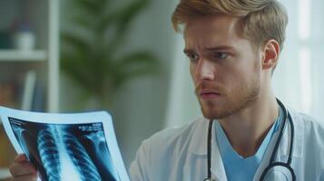 Concerned Doctor Examining Chest X-ray photo