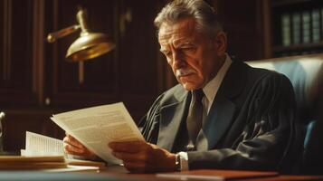 A Senior Judge Reviewing Legal Documents in His Chambers photo