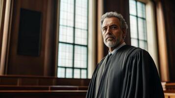 A Judge Standing in a Courtroom with Windows Behind Him photo