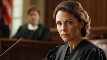 Close-up Portrait of a Female Judge in a Courtroom photo