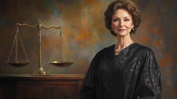 Portrait of a Female Judge with a Scale of Justice photo