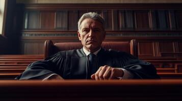 A Judge in Black Robe in a Courtroom photo