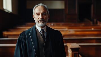Portrait of a Man in a Courtroom, Dressed in a Black Robe and Tie photo