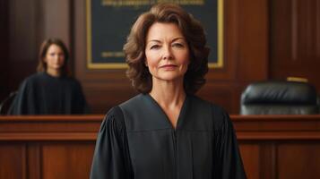 A Female Judge Wearing a Black Robe in a Courtroom photo