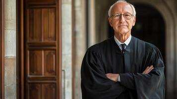 Portrait of a Judge with Arms Crossed in a Hallway photo