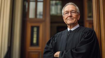 Portrait of a Senior Man Wearing a Black Robe and Glasses photo