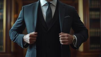 Man Adjusting His Suit Jacket and Tie photo