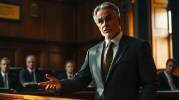 A Man in a Suit Addressing a Group in a Formal Setting photo