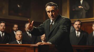 A Man in a Suit Making a Point at a Gathering photo
