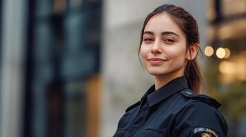 Portrait of a Smiling Woman in a Police Uniform photo