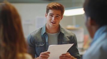 Young Man Presenting Information to a Group photo