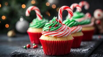 Festive Christmas Cupcakes with Candy Cane Toppings photo
